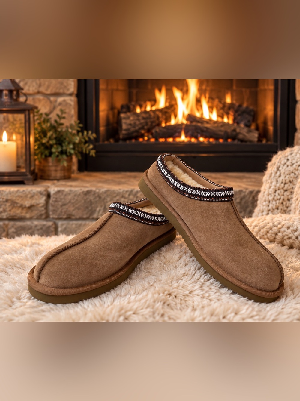 NWT Kirkland Signature Shearling Slippers Tan Men’s 9 Women’s 10 #7771737